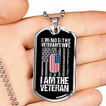 I'm Not The Veteran's Wife I Am The Veteran American Flag Luxury Dog Tag Pendant Necklace - Women Veteran Gifts