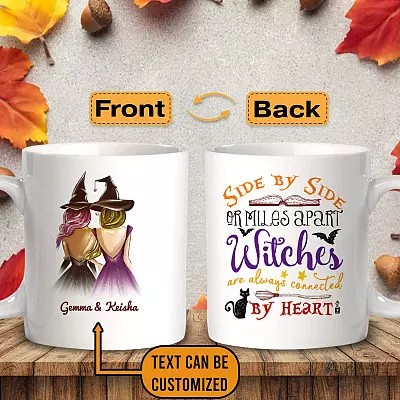 Alternative view of Personalized Halloween Gift Side by Side or Miles Apart Two Sided Coffee Mug - Water Bottle
