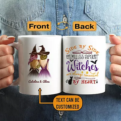 Personalized Halloween Gift Side by Side or Miles Apart Two Sided Coffee Mug - Water Bottle