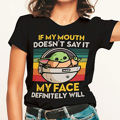 Alternative view of If My Mouth Doesn't Say It My Face Definitely Will Funny Baby Yoda Vintage T-Shirt - V-Neck Tee