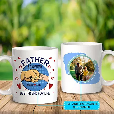 Personalized Photo Father and Daughter Best Friend For Life Double-Sided Ceramic Coffee Mug - Beer Stein