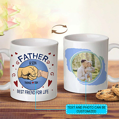Alternative view of Personalized Photo Father and Son Best Friend For Life Double-Sided Ceramic Coffee Mug - Beer Stein