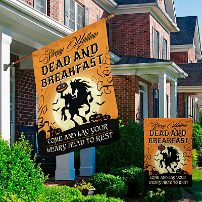 Alternative view of Sleepy Hollow Dead And Breakfast Halloween Outdoor Indoor Decorative Garden Flag - House Flag - Wall Flag