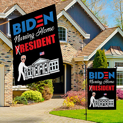 Alternative view of Biden Nursing Home Resident House Flag - Funny Anti Biden Outdoor Garden Flag