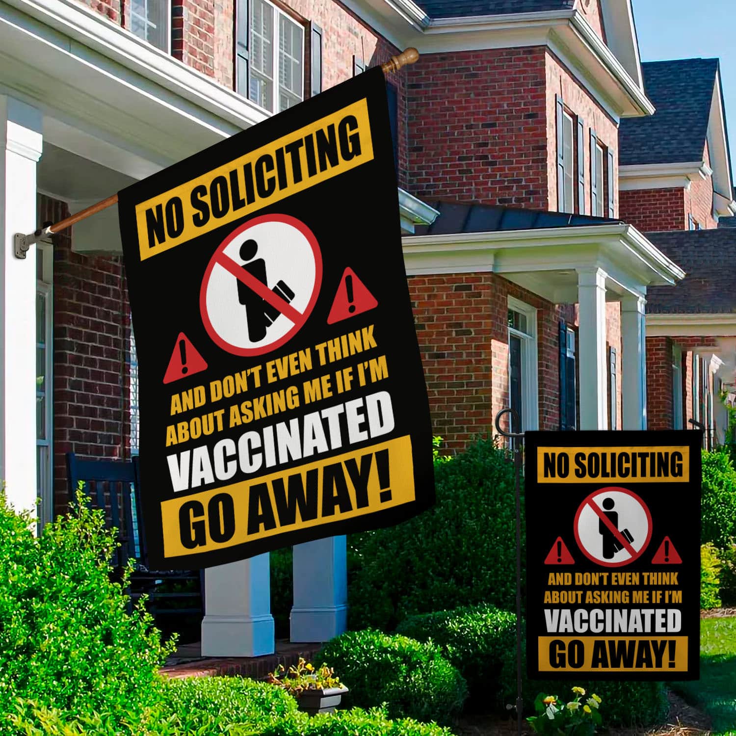 1O. No Soliciting Flag-30x40 Garden & House Mockup 2