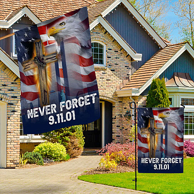 Alternative view of Never Forget 9/11/01 Eagle American Cross Flag - 9/11 Memorial Garden Flag - House Flag - Wall Flag