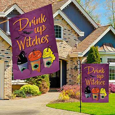 Alternative view of Halloween Drink Up Witches Hocus Pocus Garden Flag - Sanderson Sisters House Flag