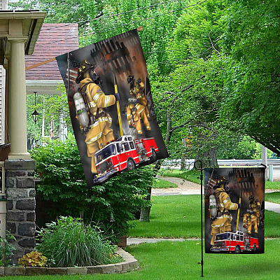 Alternative view of Firefighter American Patriot 11th September Decorative Garden Flag - Indoor Outdoor Flag - House Flag