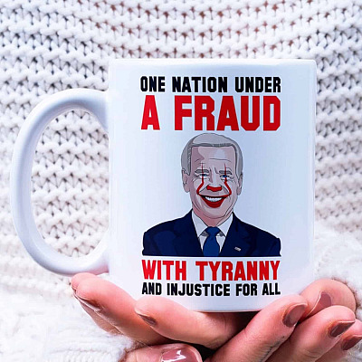 Alternative view of One Nation Under A Fraud With Tyranny And Injustice For All Coffee Mug - Funny Joe Biden Clown Travel Bottle