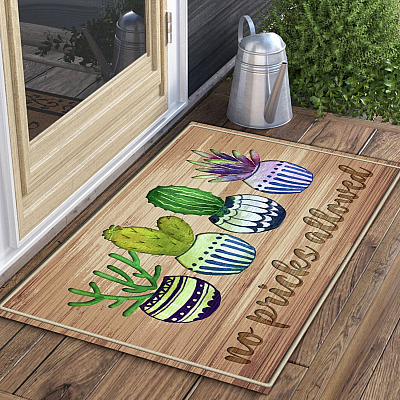 Alternative view of No Pricks Allowed Doormat Cactus Doormat Funny Entrance Indoor Outdoor Decorative Doormat
