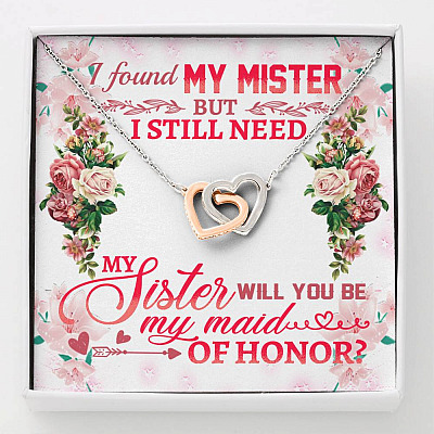 Will You Be My Maid Of Honor Interlocking Hearts Pendant Necklace - Maid Of Honor Proposal Wedding Gifts - Interlocking Hearts Necklace