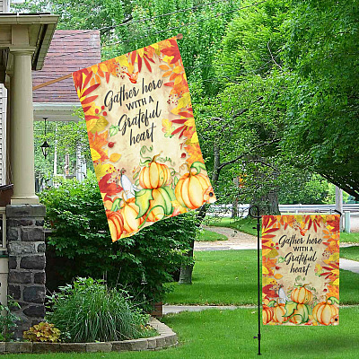 Alternative view of Gather Here With A Grateful Heart Welcome Pumpkin Patch Outdoor Indoor Garden Flag - House Flag - Wall Flag
