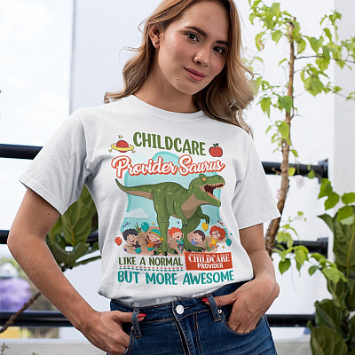 Alternative view of Childcare Provider Saurus Like a Normal Childcare Provider but More Awesome T-Shirt - V-Neck