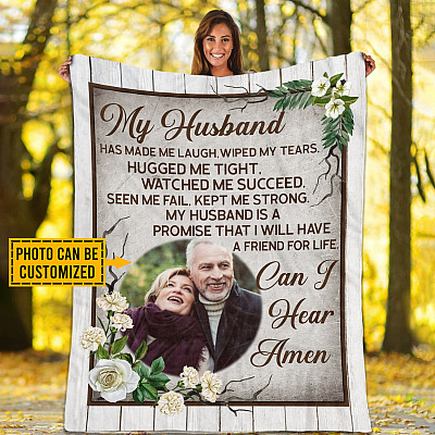 Alternative view of Personalized Photo Couple Gifts My Husband Has Made Me Laugh Wiped My Tears Fleece Blanket - Mink Blanket