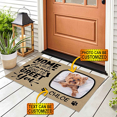 Personalized Pet Photo Home Is Where Someone Runs to Greet You Doormat - Outdoor Indoor Doormat
