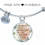 She Who Kneels Before God Can Stand Before Anyone Romans 8:31 Circle Pendant Necklace