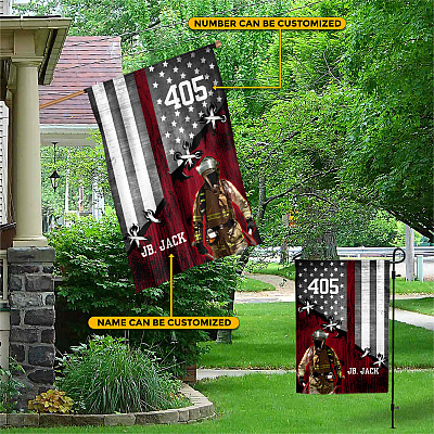 Alternative view of Personalized Name Firefighter Decorative Garden Flag - Indoor Outdoor Flag - House Flag