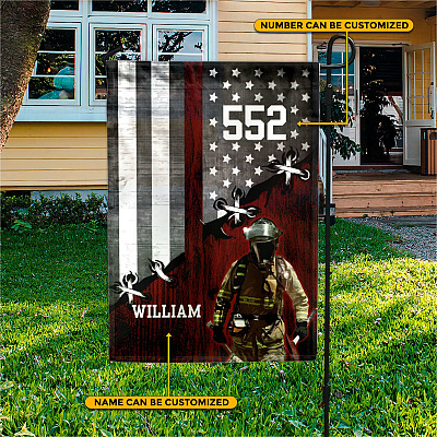 Personalized Name Firefighter Decorative Garden Flag - Indoor Outdoor Flag - House Flag