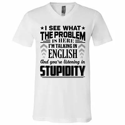 stu, White, V-Neck T-Shirt