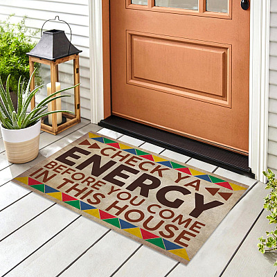 Alternative view of Check Ya Energy Before You Come In This House House Doormat - Outdoor Indoor Doormat