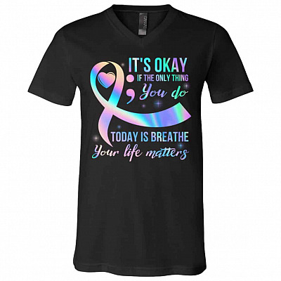 it's okay shirt, Black, V-Neck T-Shirt