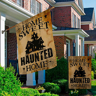 Alternative view of Home Sweet Haunted Home Garden Flag - Funny Halloween Decoration House Flag - Wall Flag