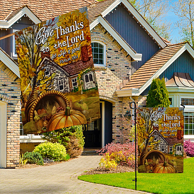 Alternative view of Give Thanks To The Lord For He Is Good Garden Flag - Psalm 136 1 House Flag - Thanksgiving Flag