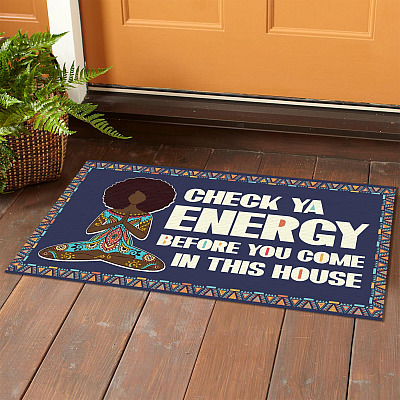 Alternative view of Yoga Black Girl Check Ya Energy Before You Come In This House Indoor Doormat - Afro Girl Mediation Doormat
