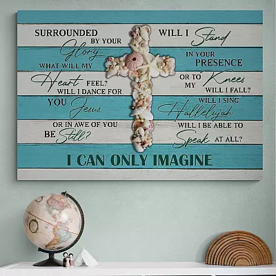 Seashell Cross Surrounded by Your Glory What Will My Heart Feel Framed Canvas - Ocean Beach Unframed Poster