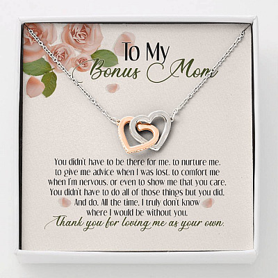 To My Bonus Mom Thank You For Loving Me As Your Own Interlocking Hearts Pendant Necklace - Step Mom Gifts - Interlocking Hearts Necklace