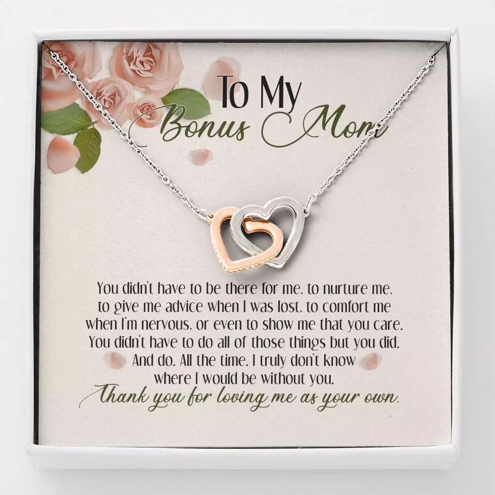 To My Bonus Mom Thank You For Loving Me As Your Own Interlocking Hearts Pendant Necklace - Step Mom Gifts - Interlocking Hearts Necklace