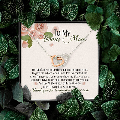 To My Bonus Mom Thank You For Loving Me As Your Own Interlocking Hearts Pendant Necklace - Step Mom Gifts