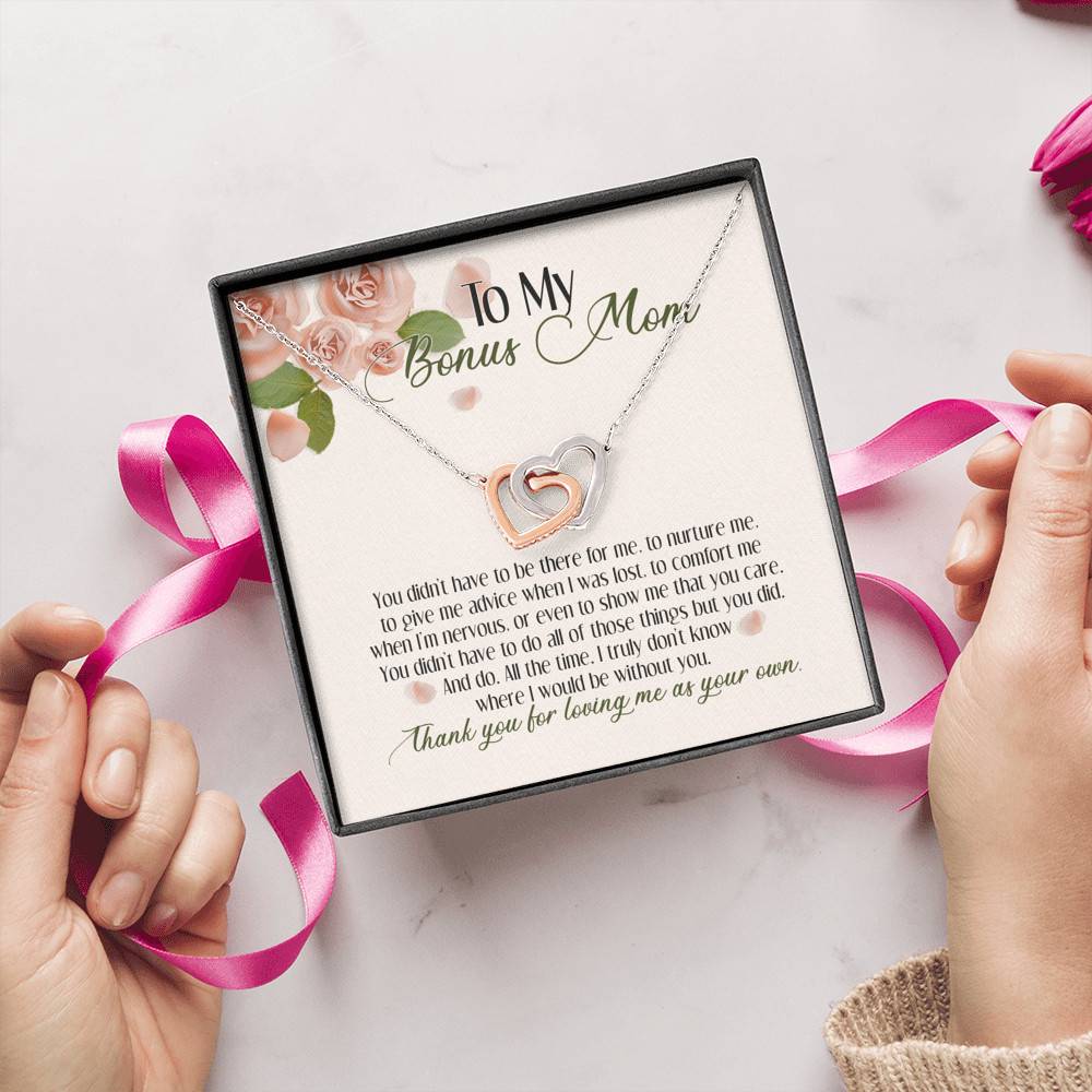 To My Bonus Mom Thank You For Loving Me As Your Own Interlocking Hearts Pendant Necklace - Step Mom Gifts