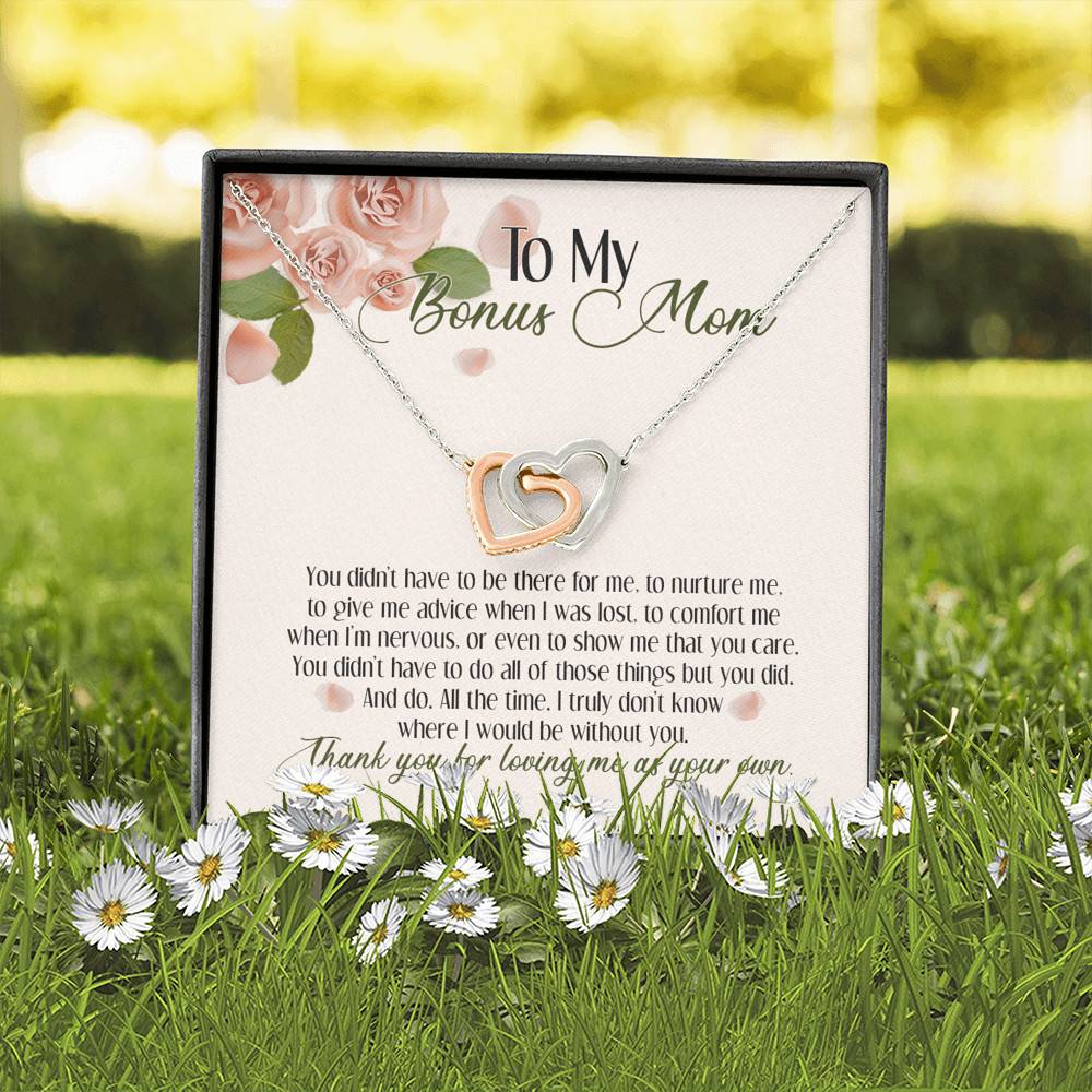 To My Bonus Mom Thank You For Loving Me As Your Own Interlocking Hearts Pendant Necklace - Step Mom Gifts