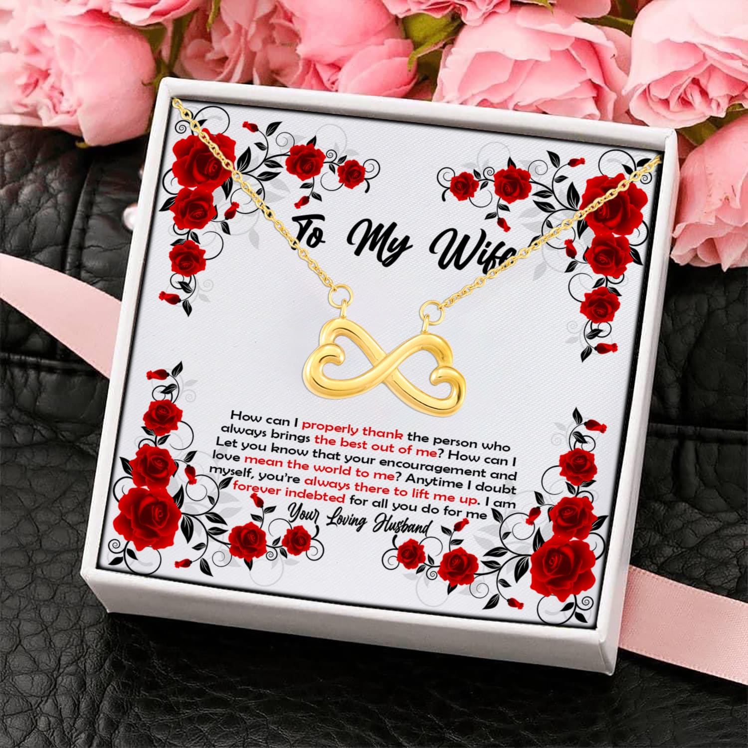 8UT. Red Rose To Wife Infinity Heart Necklace (Gold) 4