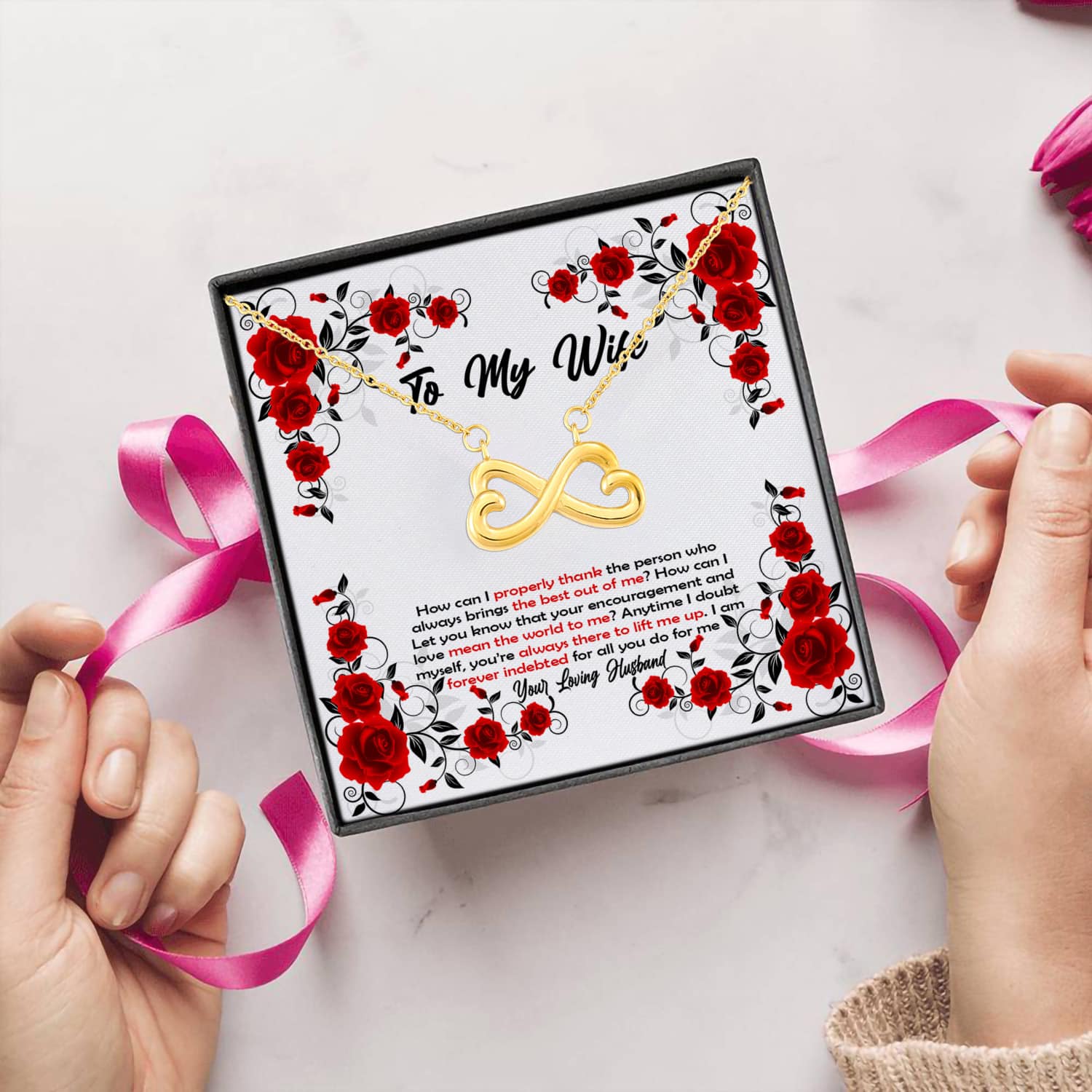 8UT. Red Rose To Wife Infinity Heart Necklace (Gold) 5