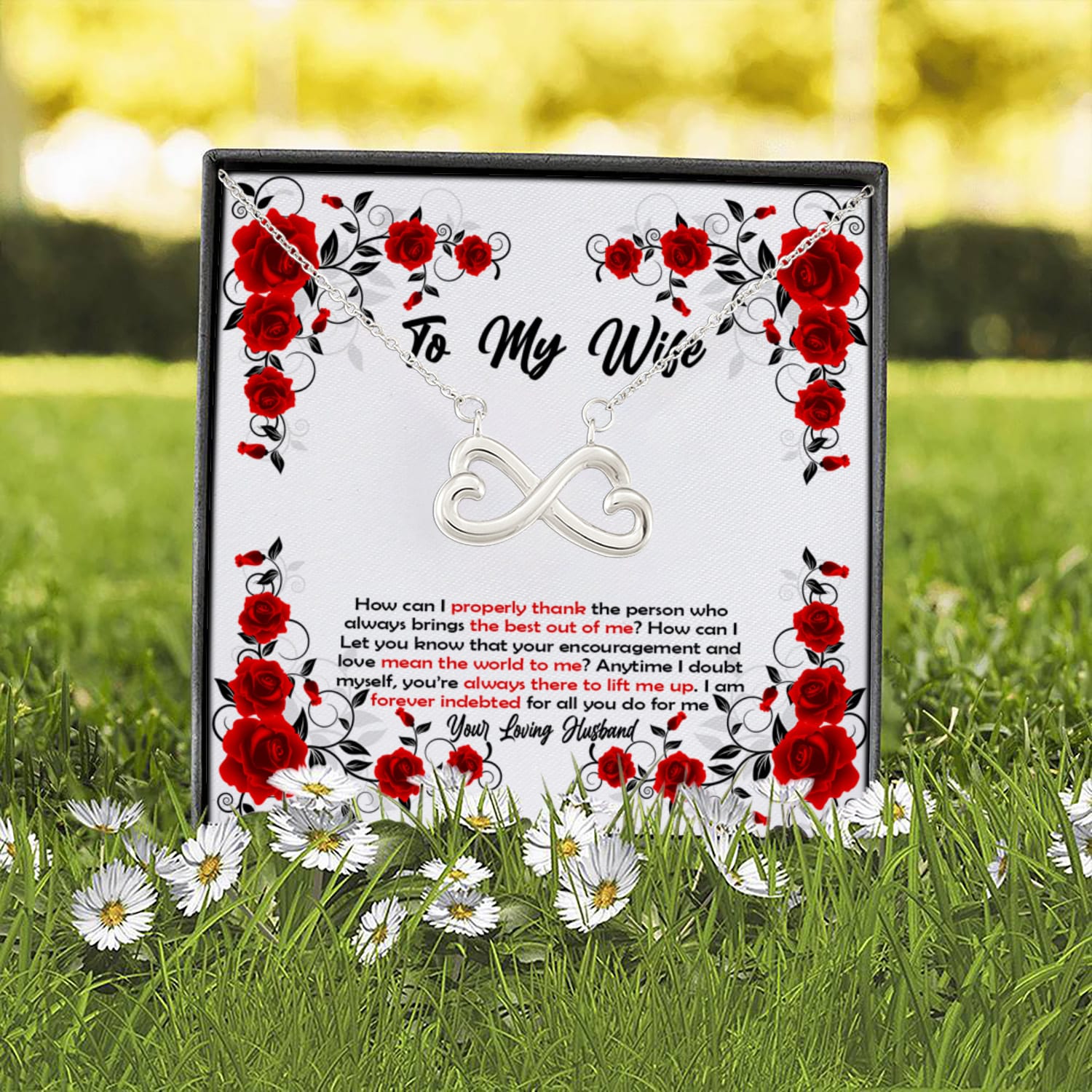 8UT. Red Rose To Wife Infinity Heart Necklace (Silver) 2