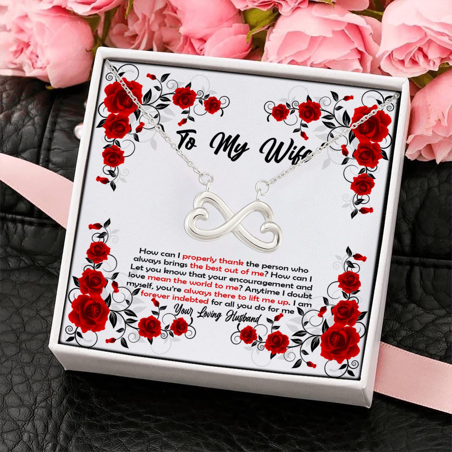 8UT. Red Rose To Wife Infinity Heart Necklace (Silver) 4