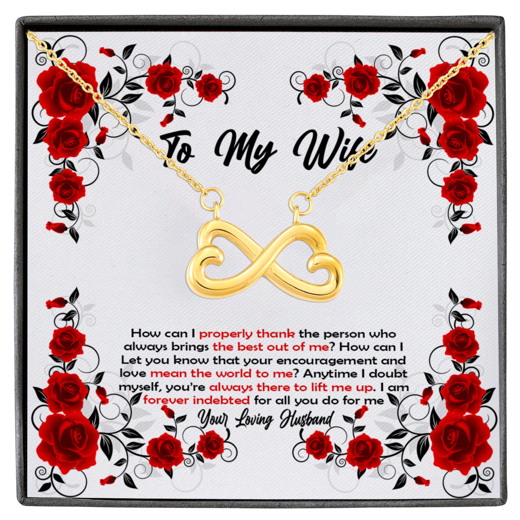 8UT. Red Rose To Wife Infinity Heart Necklace White (Gold)