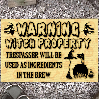 Halloween Warning Witch Property No Trespassing Indoor Outdoor Doormat - Witch Doormat