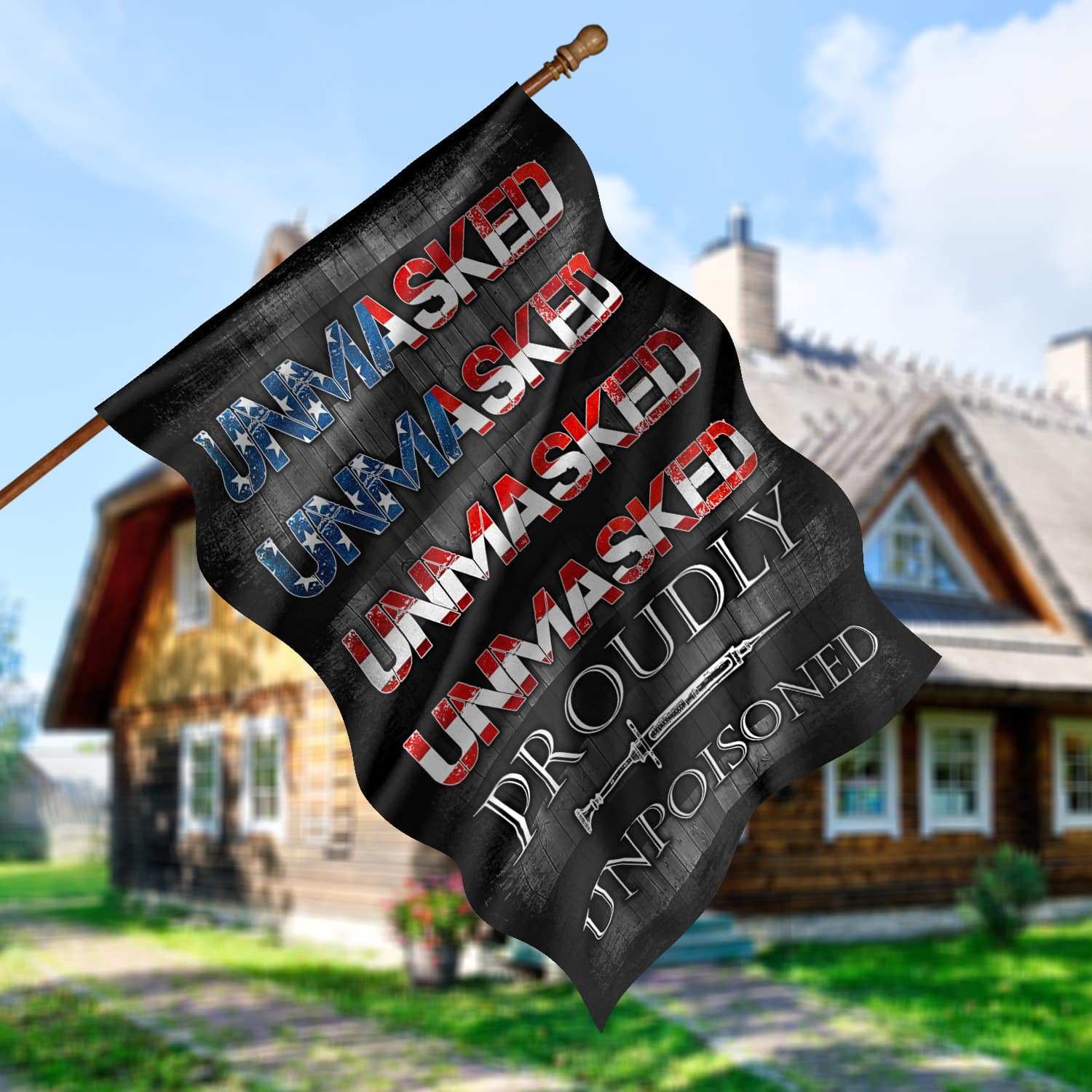 5KT. Unmasked Unmuzzled 30x40 House Flag Mockup 5