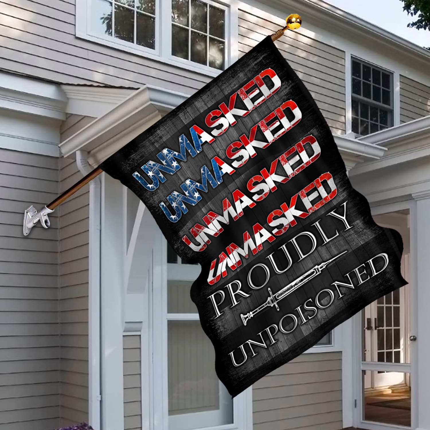 5KT. Unmasked Unmuzzled 30x40 House Flag Mockup 6