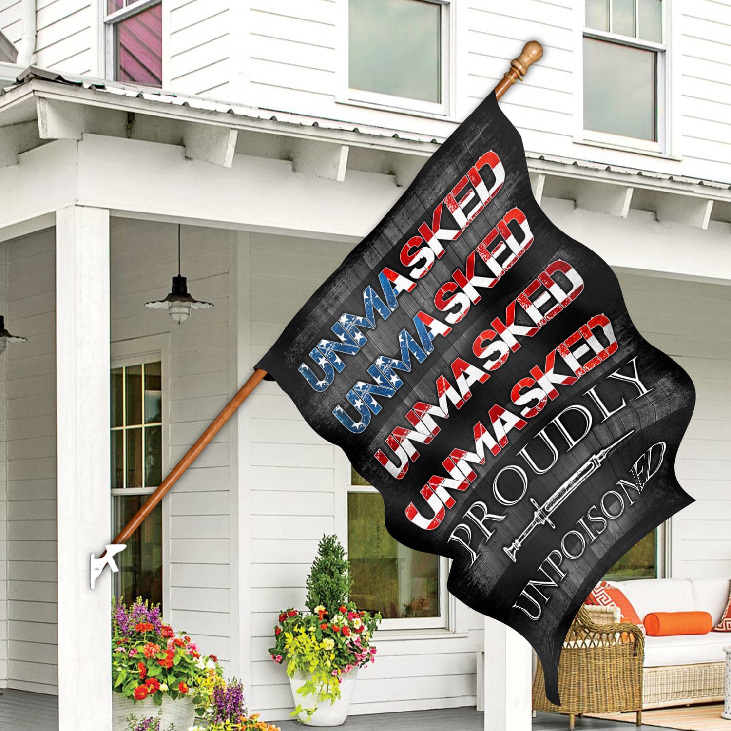 5KT. Unmasked Unmuzzled 30x40 House Flag Mockup 7