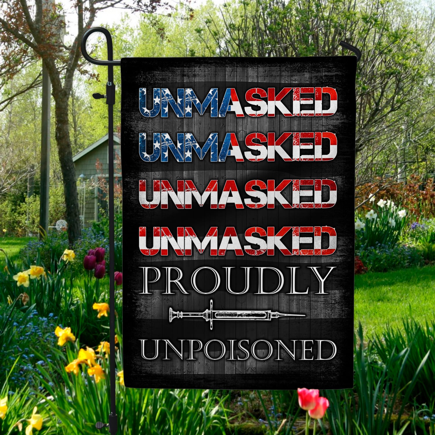 5KT. Unmasked Unmuzzled 30x40 Garden Flag Mockup 5