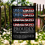 5KT. Unmasked Unmuzzled 30x40 Garden Flag Mockup 6