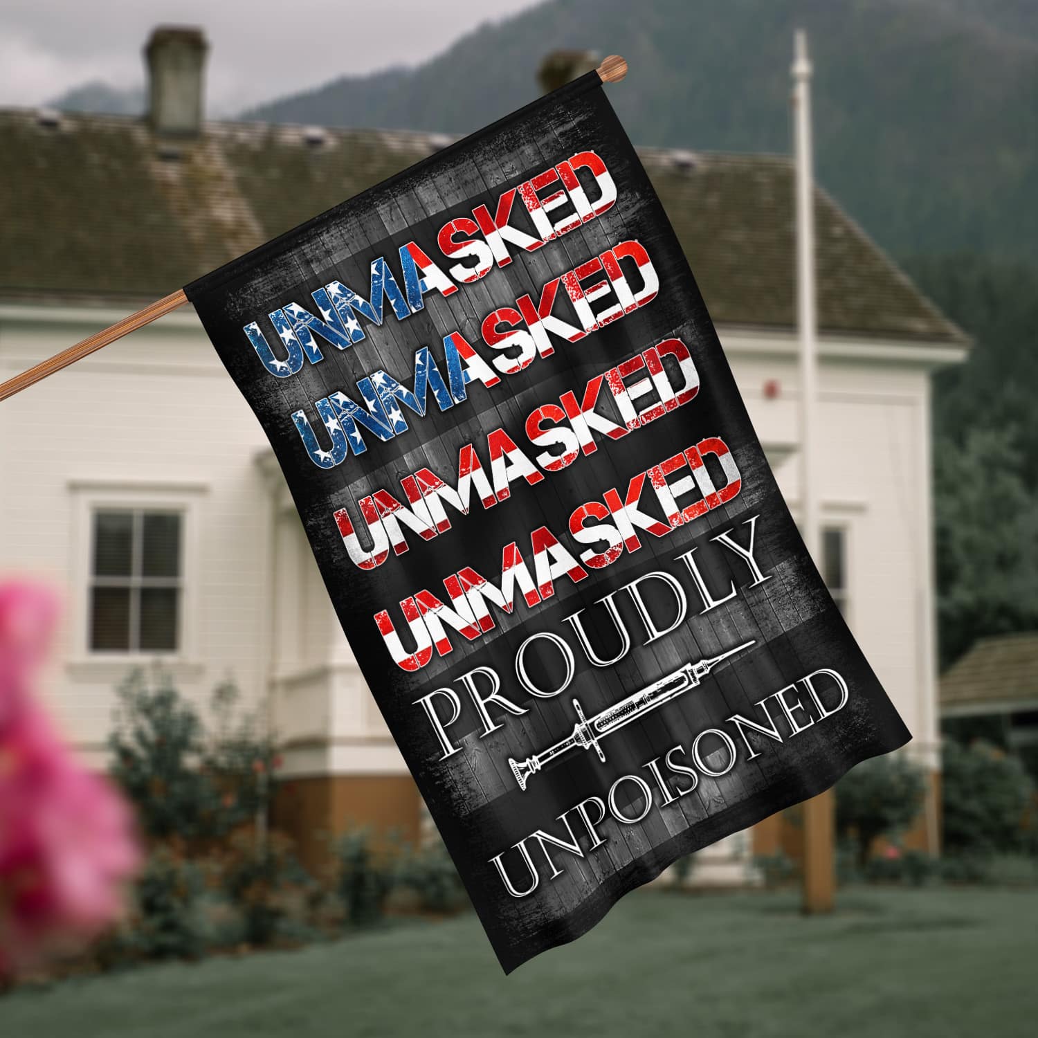 5KT. Unmasked Unmuzzled 30x40 House Flag Mockup 4