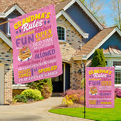 Alternative view of Grandmas Rules Garden Flag - House Flag - Wall Flag - Grandmas House Garden Flag