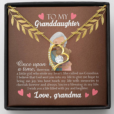 To My Granddaughter Once Upon A Time There Was A Little Girl Who Stole My Heart Forever Love Necklace - Forever Love Necklace (18K Yellow Gold)