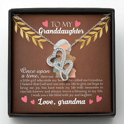 To My Granddaughter Once Upon A Time There Was A Little Girl Who Stole My Heart Double Hearts Necklace - Double Hearts Necklace
