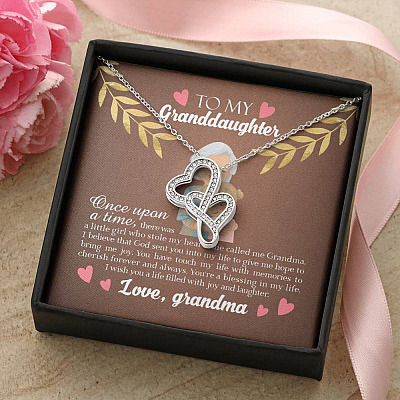 To My Granddaughter Once Upon A Time There Was A Little Girl Who Stole My Heart Double Hearts Necklace